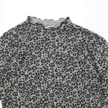 Zara Girls Brown Animal Print Polyester Basic T-Shirt Size 10 Years Mock Neck Pullover - Leopard Print