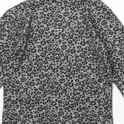 Zara Girls Brown Animal Print Polyester Basic T-Shirt Size 10 Years Mock Neck Pullover - Leopard Print