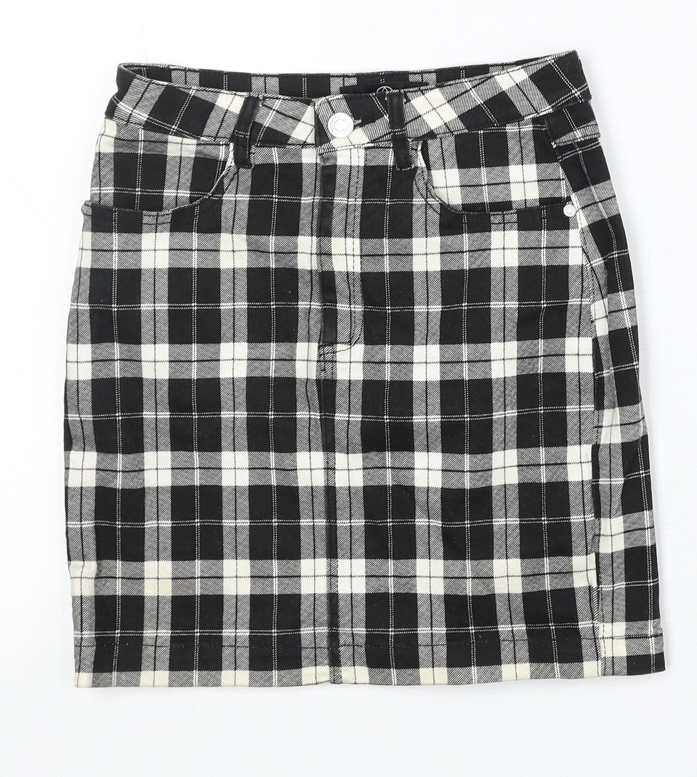 Missguided Womens Black Plaid Cotton A-Line Skirt Size 6 Zip