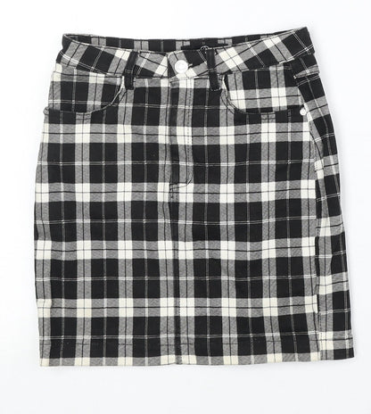 Missguided Womens Black Plaid Cotton A-Line Skirt Size 6 Zip