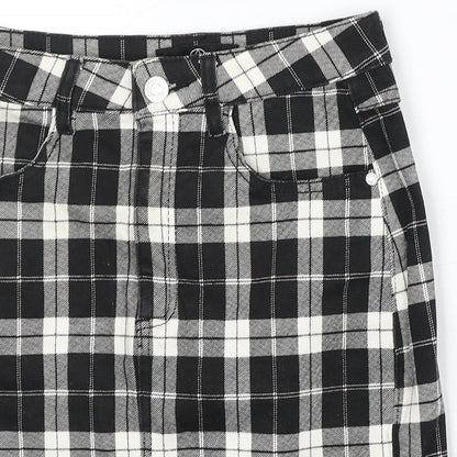 Missguided Womens Black Plaid Cotton A-Line Skirt Size 6 Zip