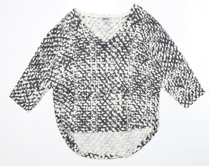 DNKY Womens Beige V-Neck Geometric Viscose Pullover Jumper Size L