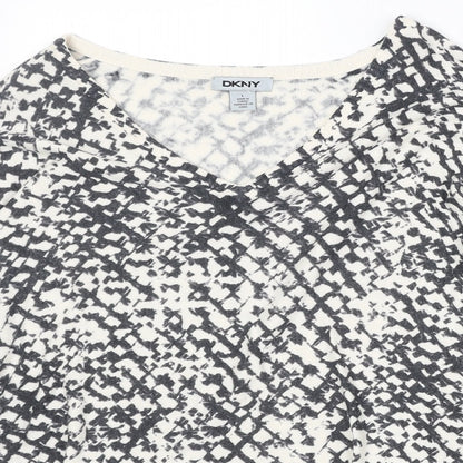 DNKY Womens Beige V-Neck Geometric Viscose Pullover Jumper Size L
