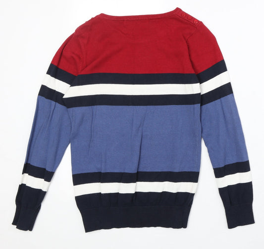 EWM Womens Multicoloured Round Neck Striped 100% Cotton Pullover Jumper Size S