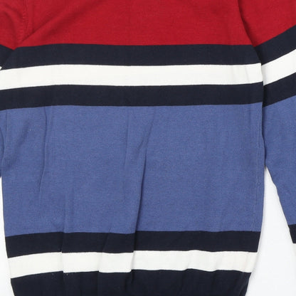 EWM Womens Multicoloured Round Neck Striped 100% Cotton Pullover Jumper Size S
