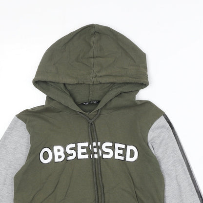 Select Womens Green Colourblock Cotton Pullover Hoodie Size 6 Pullover - Obsessed
