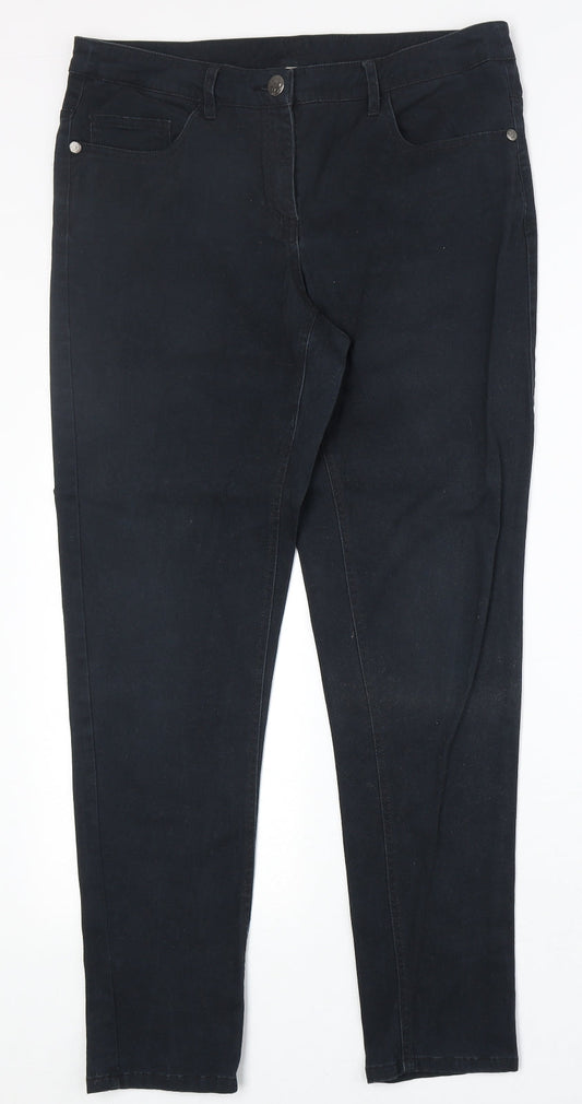 Avenue Womens Black Cotton Skinny Jeans Size M Regular Zip