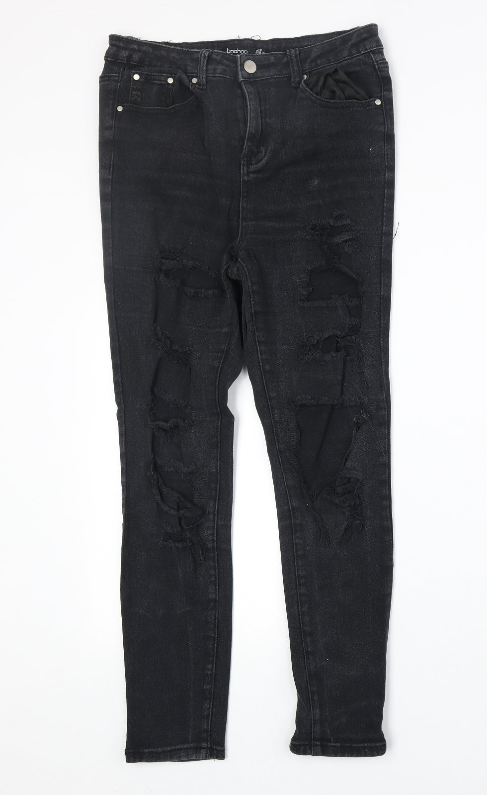 Boohoo Womens Black Cotton Skinny Jeans Size 10 Regular Zip