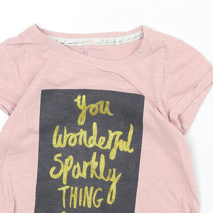 NEXT Girls Pink 100% Cotton Basic T-Shirt Size 7 Years Round Neck Pullover - You Wonderful Sparkly Thing You
