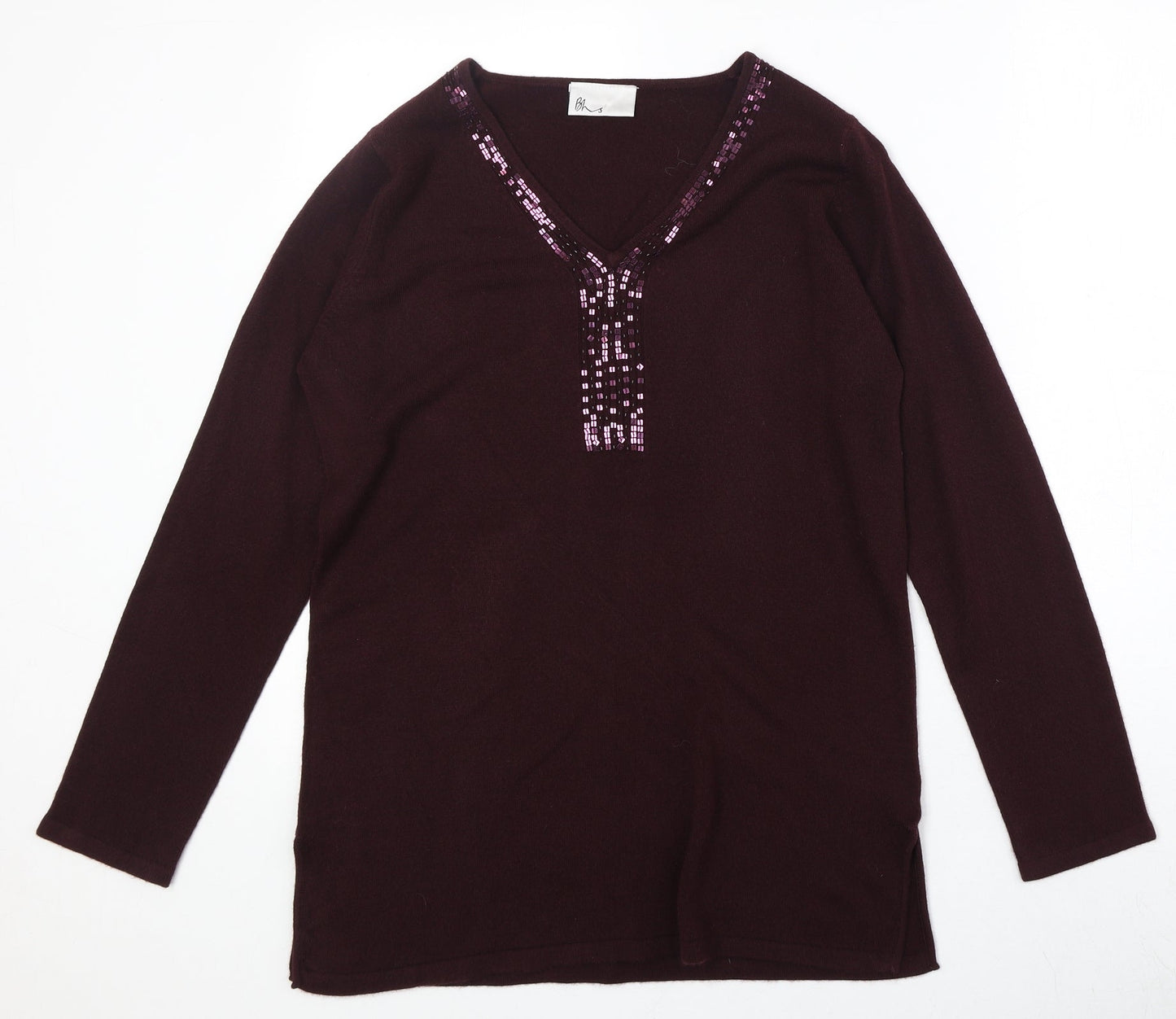 BHS Womens Purple V-Neck Acrylic Pullover Jumper Size M