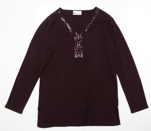 BHS Womens Purple V-Neck Acrylic Pullover Jumper Size M