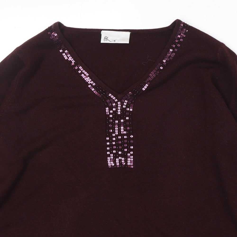 BHS Womens Purple V-Neck Acrylic Pullover Jumper Size M
