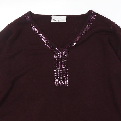 BHS Womens Purple V-Neck Acrylic Pullover Jumper Size M