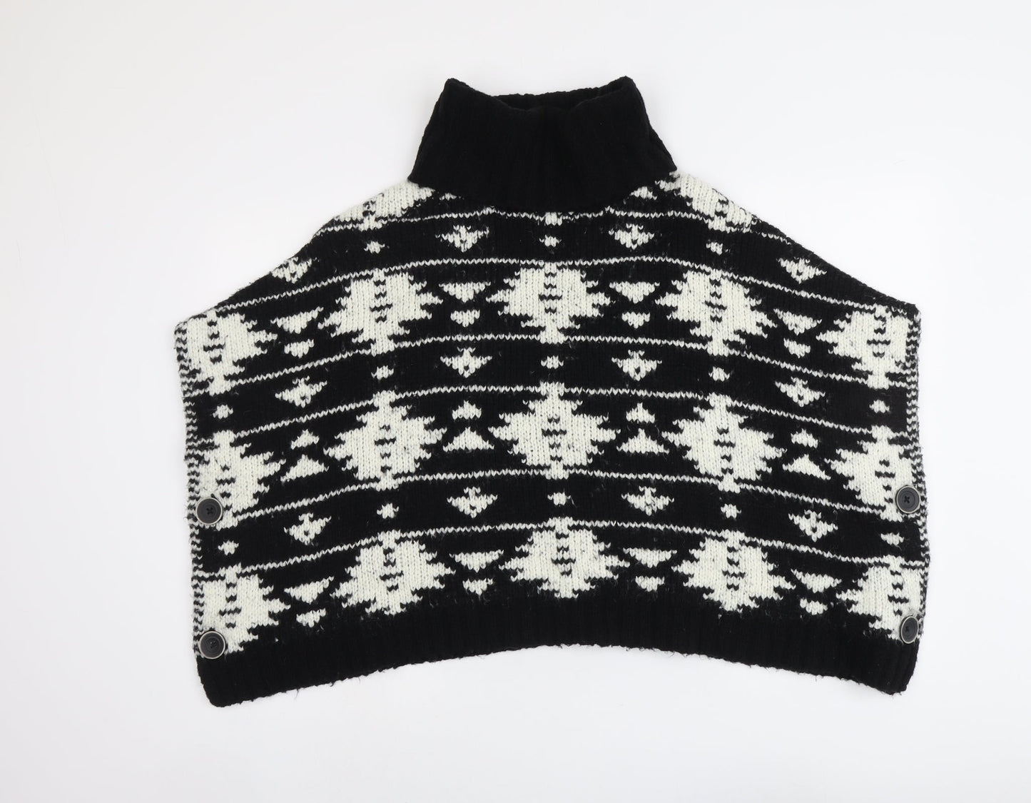 NEXT Girls Black Roll Neck Geometric Acrylic Pullover Jumper Size 9 Years Pullover - Size 9-12 years, Poncho