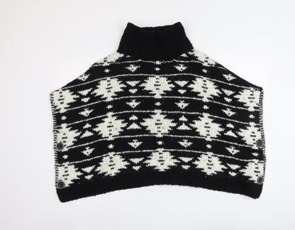 NEXT Girls Black Roll Neck Geometric Acrylic Pullover Jumper Size 9 Years Pullover - Size 9-12 years, Poncho