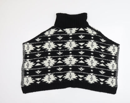 NEXT Girls Black Roll Neck Geometric Acrylic Pullover Jumper Size 9 Years Pullover - Size 9-12 years, Poncho