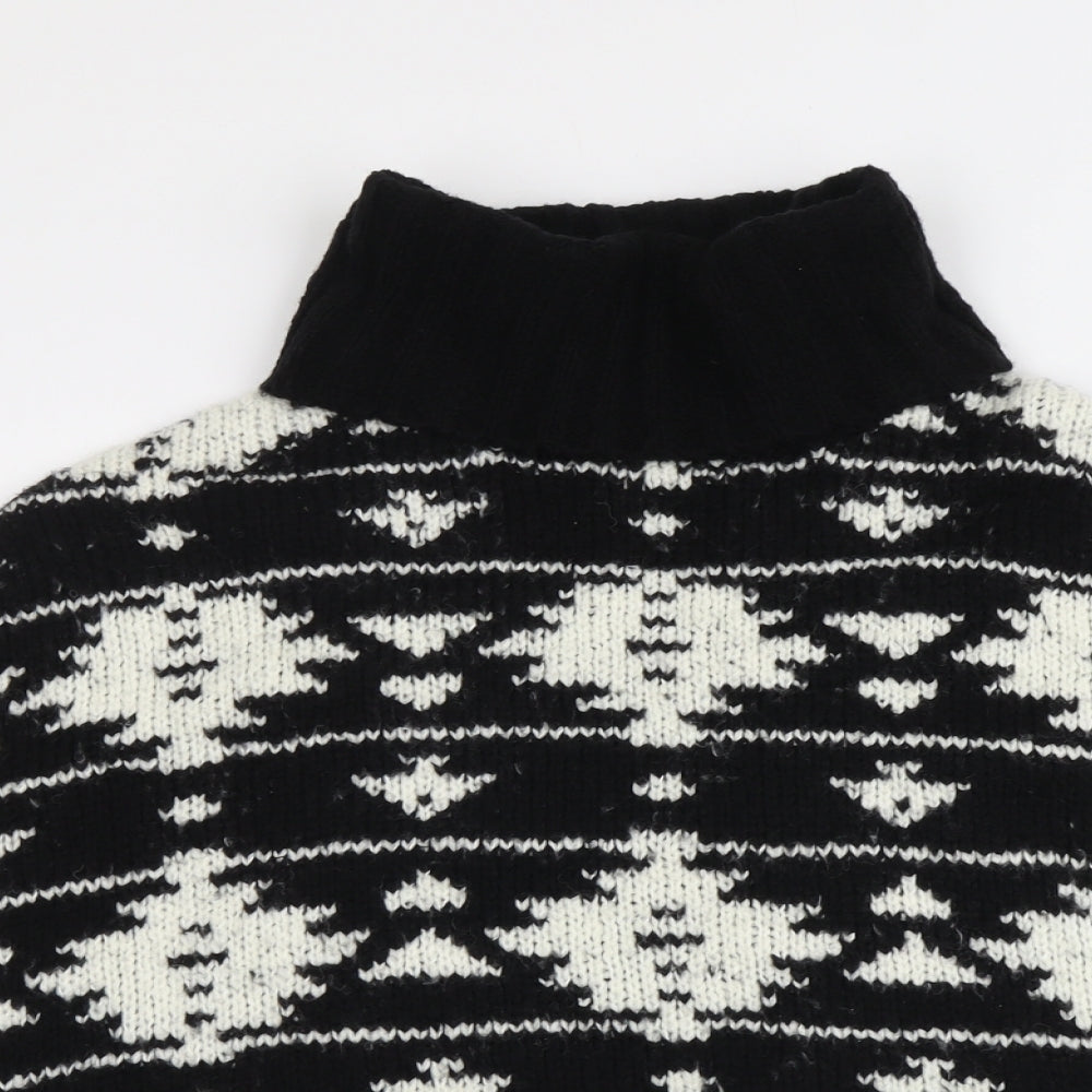 NEXT Girls Black Roll Neck Geometric Acrylic Pullover Jumper Size 9 Years Pullover - Size 9-12 years, Poncho