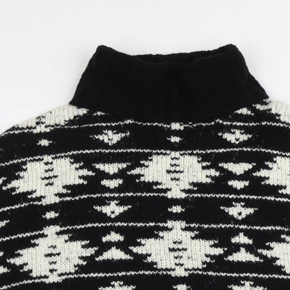 NEXT Girls Black Roll Neck Geometric Acrylic Pullover Jumper Size 9 Years Pullover - Size 9-12 years, Poncho