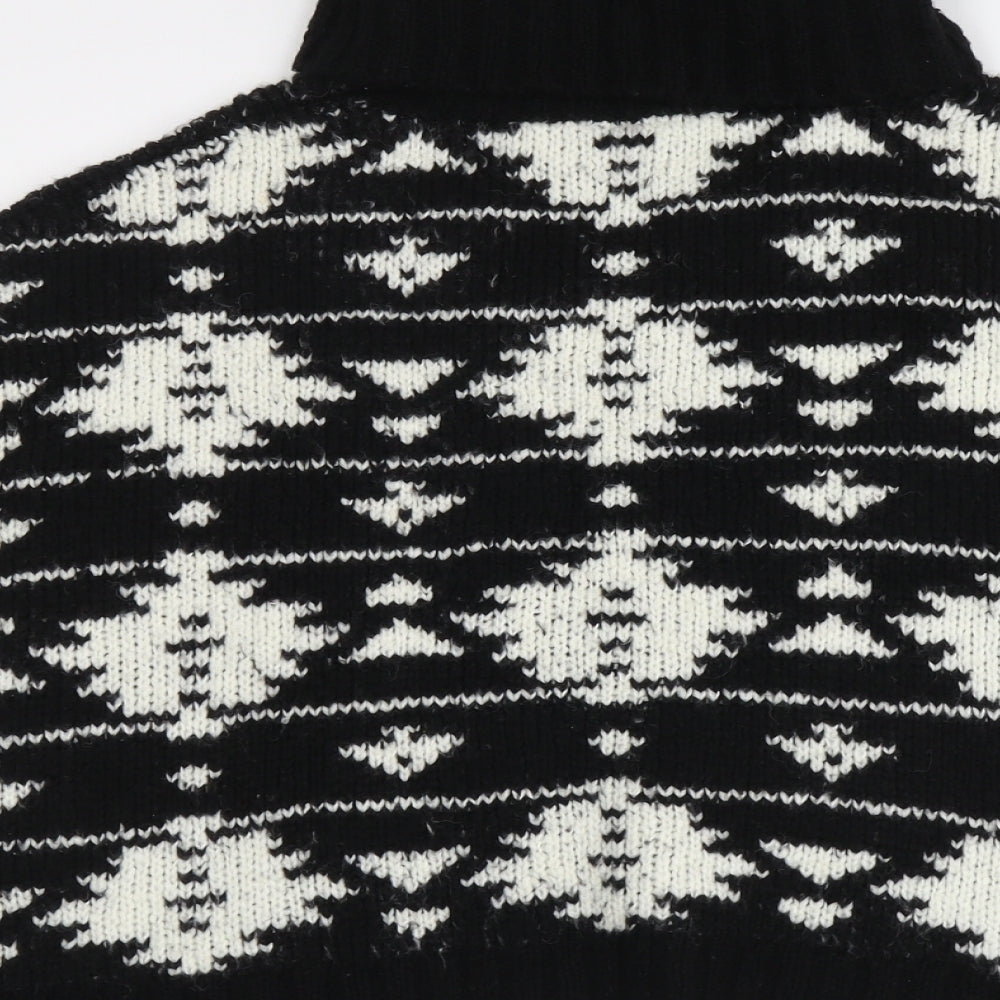 NEXT Girls Black Roll Neck Geometric Acrylic Pullover Jumper Size 9 Years Pullover - Size 9-12 years, Poncho