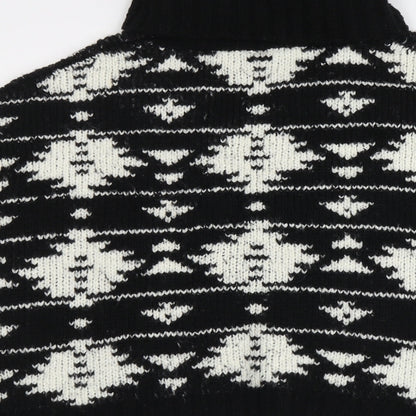NEXT Girls Black Roll Neck Geometric Acrylic Pullover Jumper Size 9 Years Pullover - Size 9-12 years, Poncho