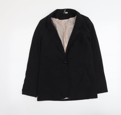 H&M Womens Black Polyester Jacket Blazer Size 8