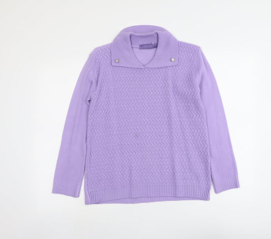Autonomy Womens Purple Collared Acrylic Pullover Jumper Size S