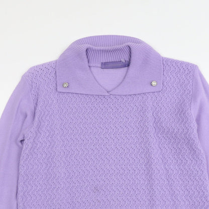 Autonomy Womens Purple Collared Acrylic Pullover Jumper Size S