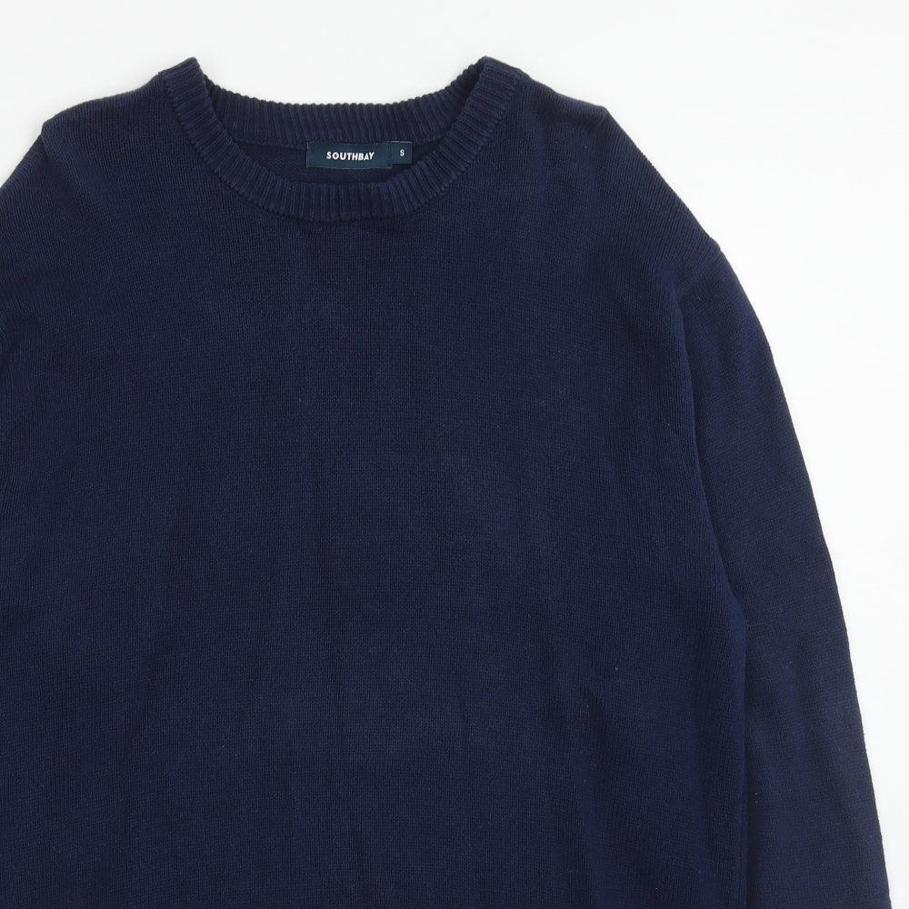 South Bay Mens Blue Round Neck Cotton Pullover Jumper Size S Long Sleeve