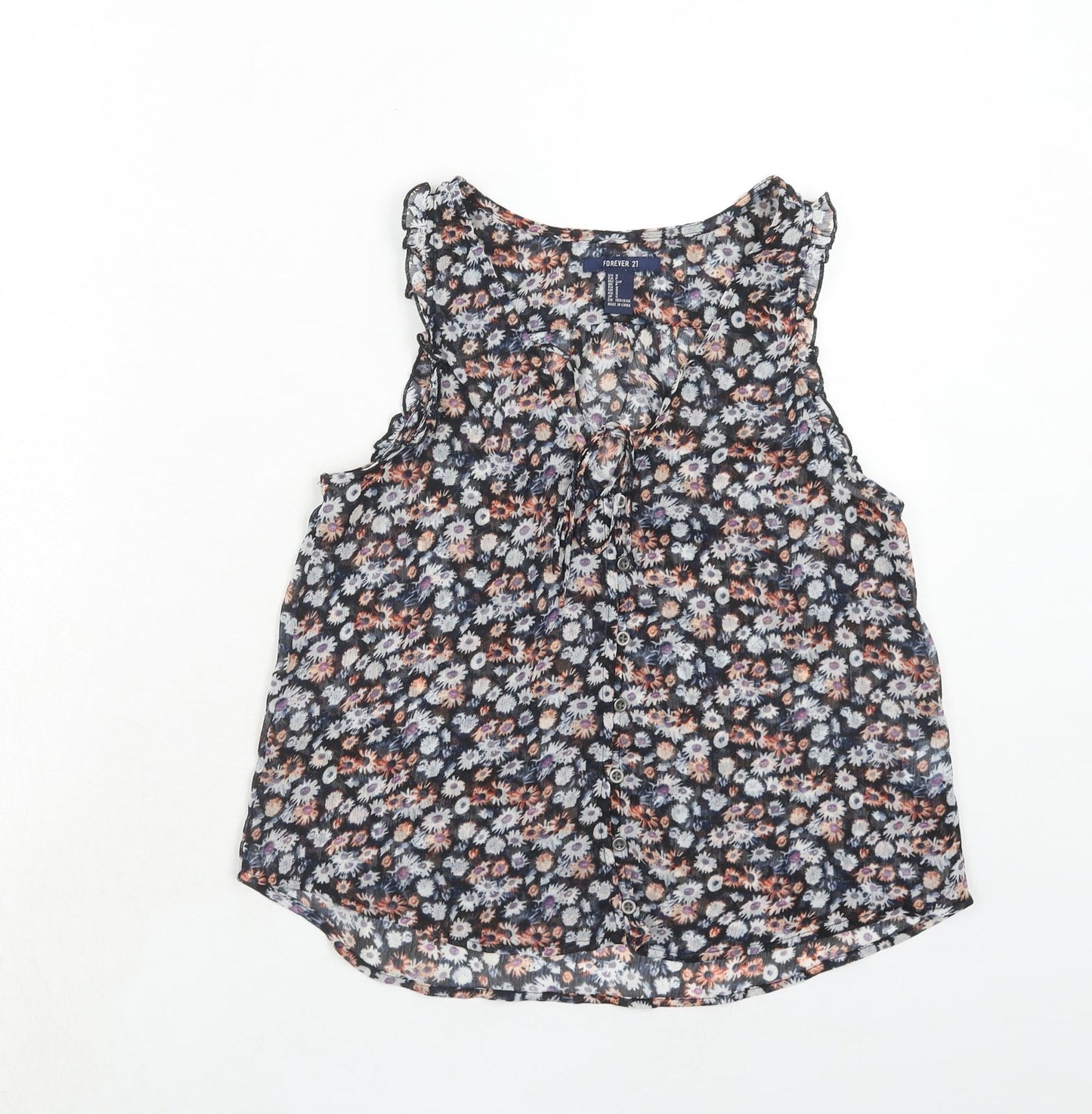 FOREVER 21 Womens Multicoloured Floral Polyester Basic Tank Size S V-Neck