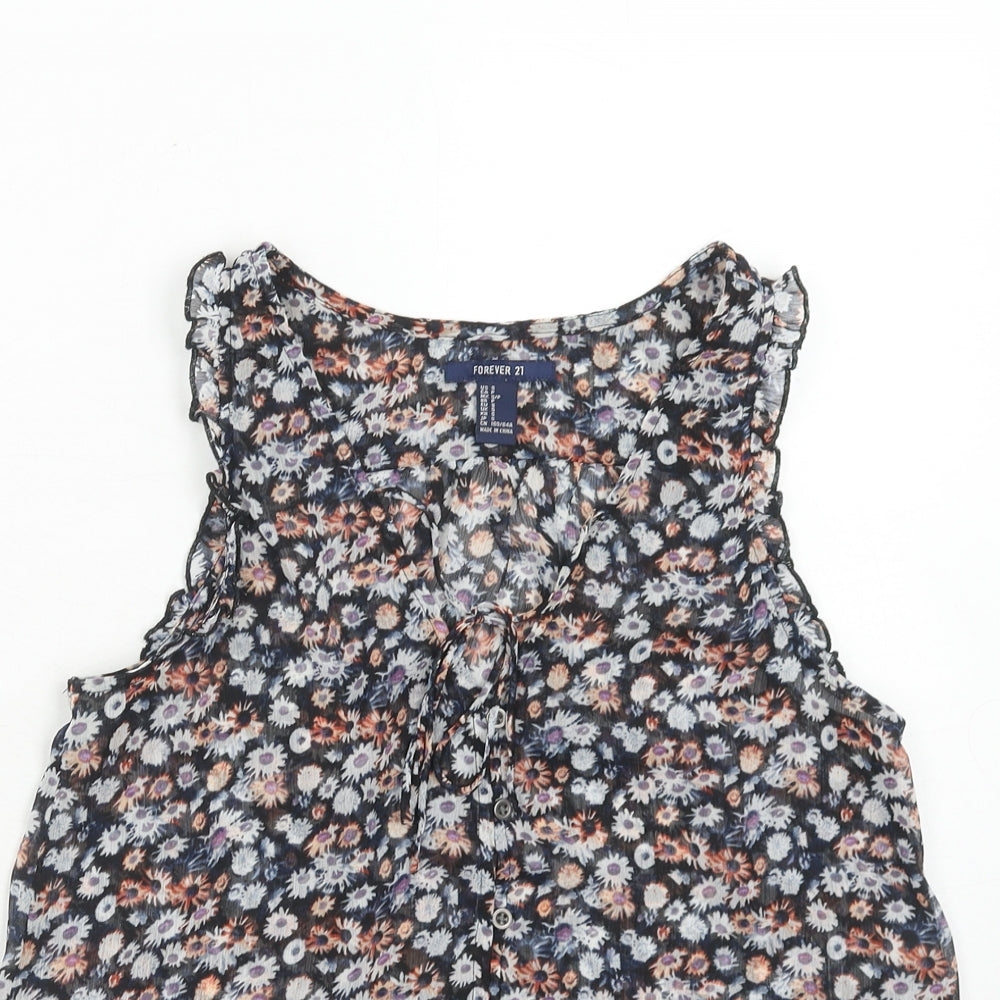 FOREVER 21 Womens Multicoloured Floral Polyester Basic Tank Size S V-Neck