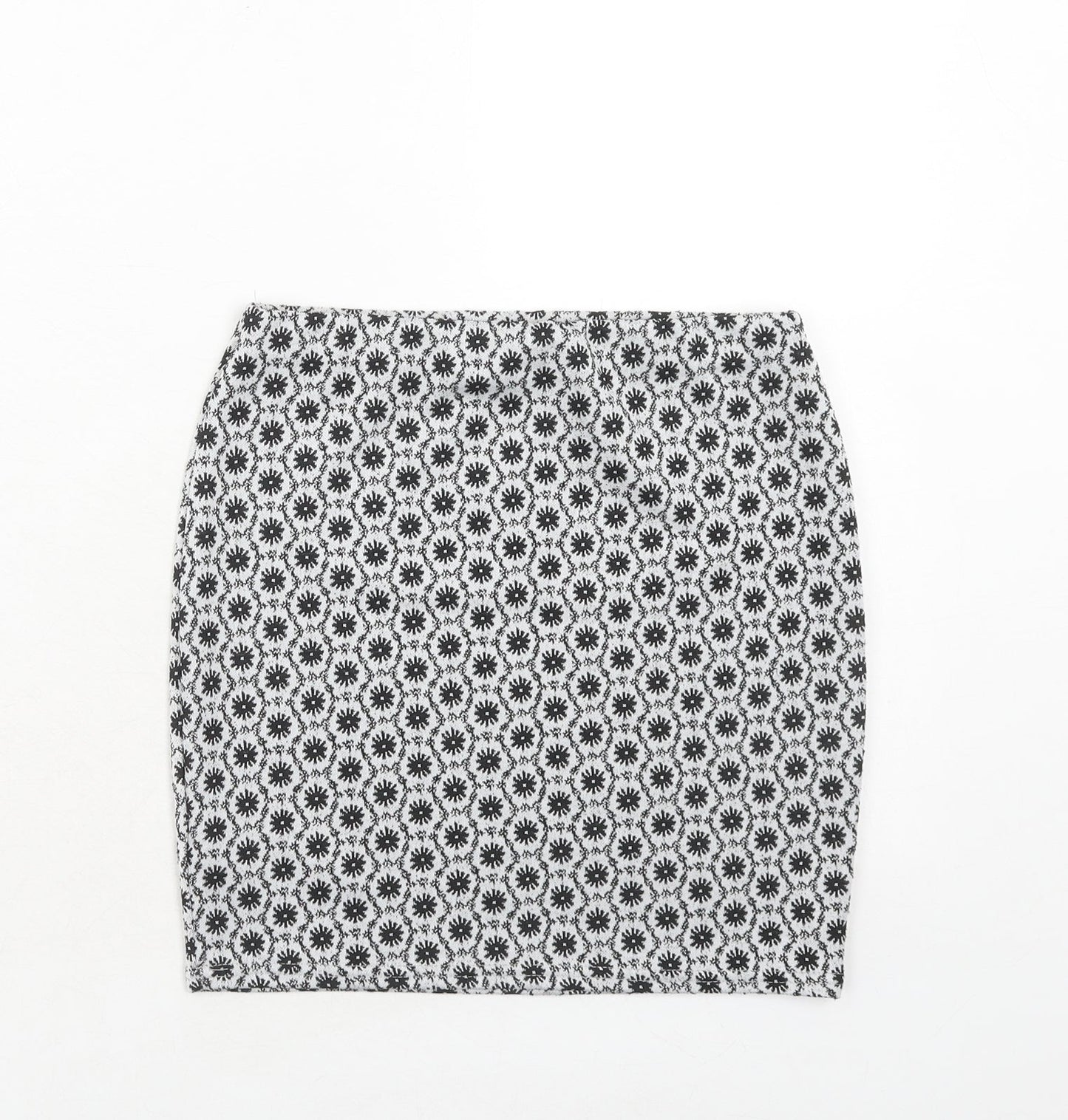 New Look Girls Grey Geometric Polyester Bandage Skirt Size 12-13 Years Regular Pull On