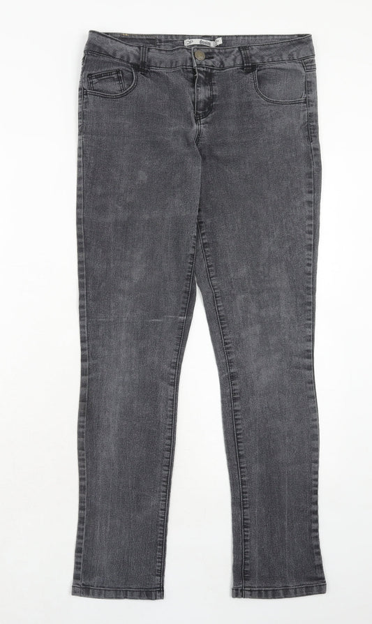 Dorothy Perkins Womens Grey Cotton Straight Jeans Size 10 Regular Zip