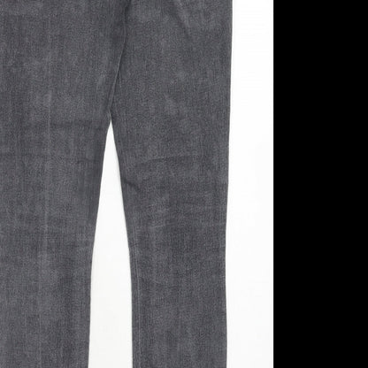 Dorothy Perkins Womens Grey Cotton Straight Jeans Size 10 Regular Zip