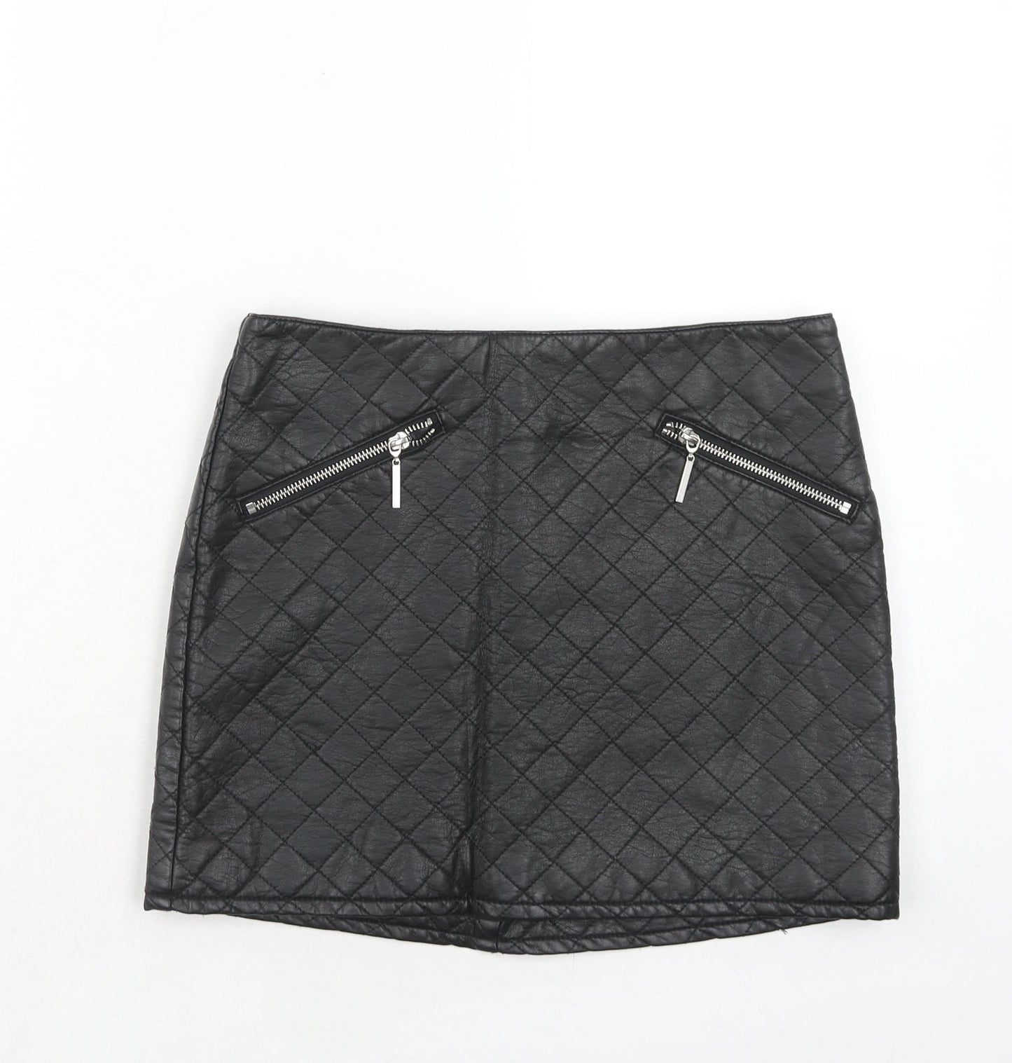 H&M Womens Black Argyle/Diamond Viscose A-Line Skirt Size 10 Zip