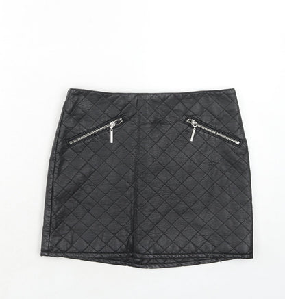H&M Womens Black Argyle/Diamond Viscose A-Line Skirt Size 10 Zip