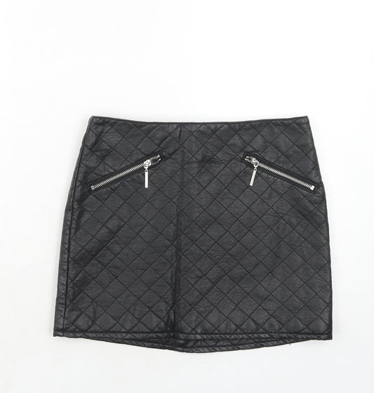 H&M Womens Black Argyle/Diamond Viscose A-Line Skirt Size 10 Zip