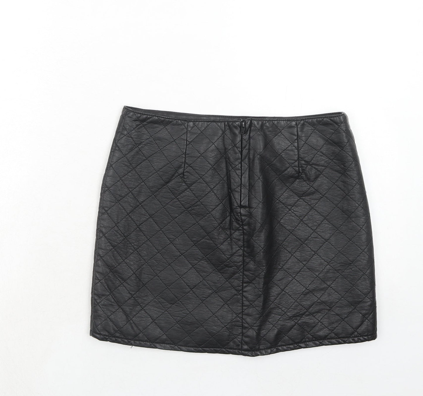 H&M Womens Black Argyle/Diamond Viscose A-Line Skirt Size 10 Zip