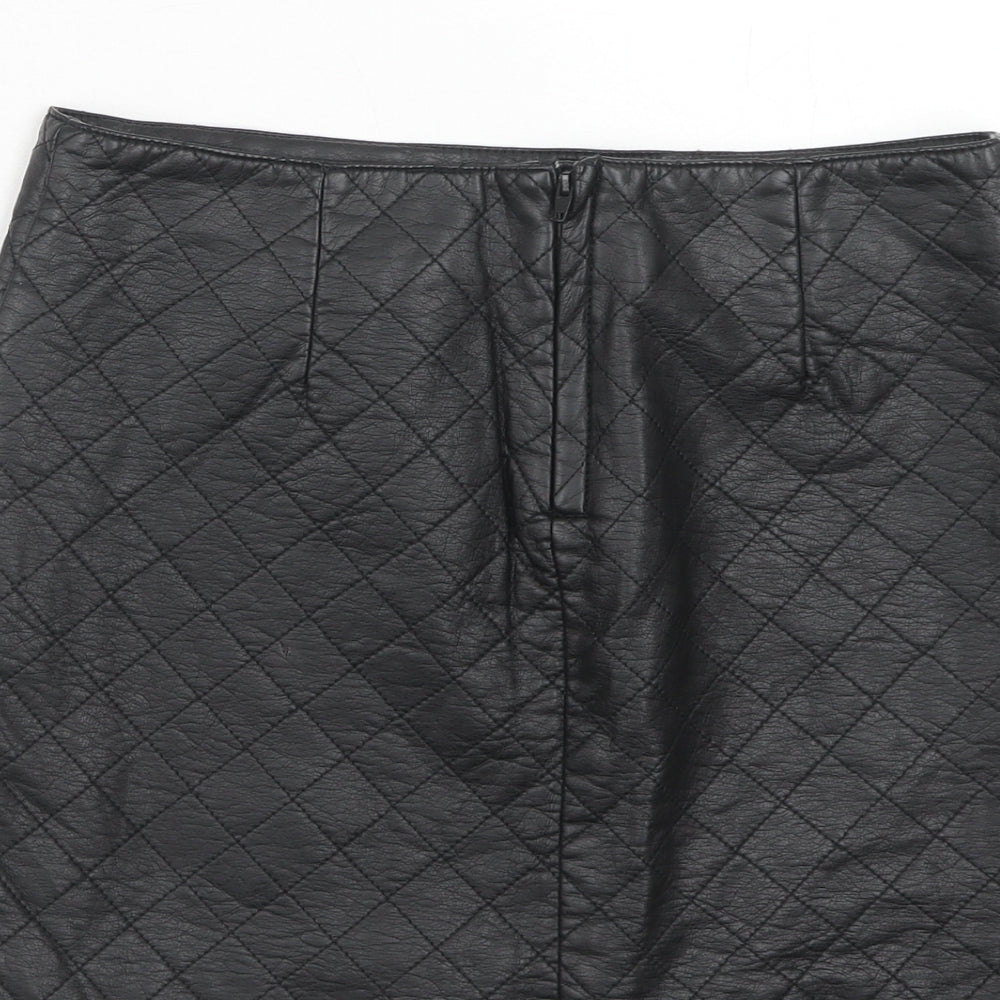 H&M Womens Black Argyle/Diamond Viscose A-Line Skirt Size 10 Zip