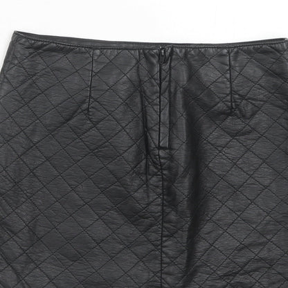 H&M Womens Black Argyle/Diamond Viscose A-Line Skirt Size 10 Zip