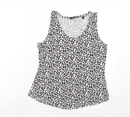 Dorothy Perkins Womens Brown Animal Print Viscose Basic Tank Size 14 Round Neck - Leopard Print