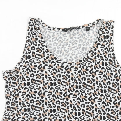Dorothy Perkins Womens Brown Animal Print Viscose Basic Tank Size 14 Round Neck - Leopard Print