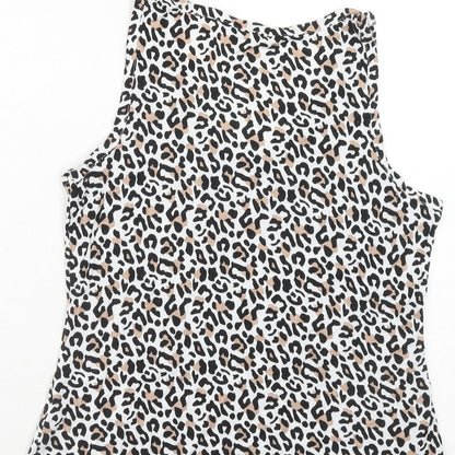 Dorothy Perkins Womens Brown Animal Print Viscose Basic Tank Size 14 Round Neck - Leopard Print