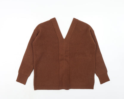 Apricot Womens Brown V-Neck Polyester Pullover Jumper Size 10 - Lace Up Back