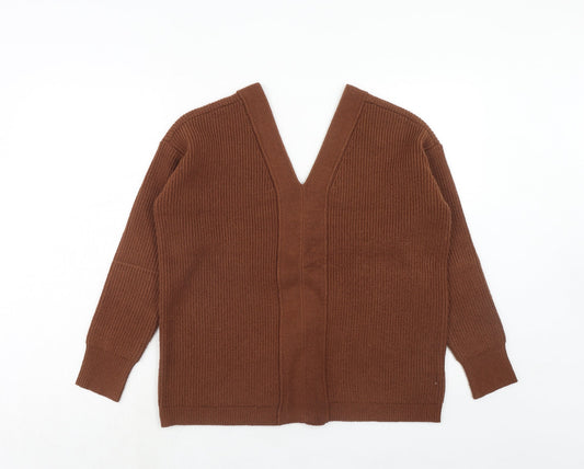 Apricot Womens Brown V-Neck Polyester Pullover Jumper Size 10 - Lace Up Back