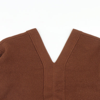 Apricot Womens Brown V-Neck Polyester Pullover Jumper Size 10 - Lace Up Back