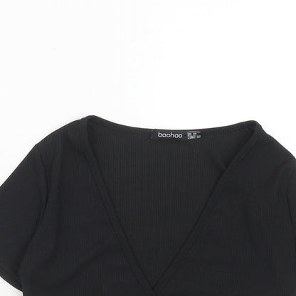 Boohoo Womens Black Polyester Basic Blouse Size 10 V-Neck