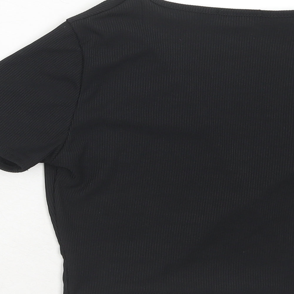 Boohoo Womens Black Polyester Basic Blouse Size 10 V-Neck