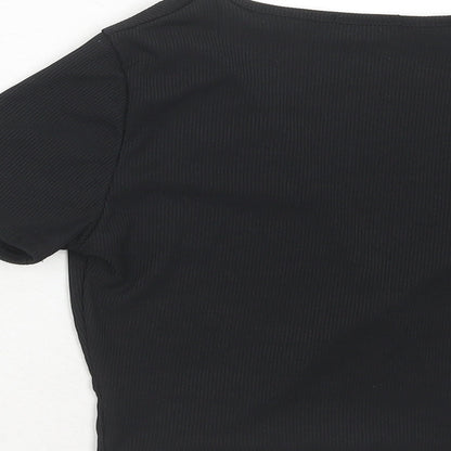 Boohoo Womens Black Polyester Basic Blouse Size 10 V-Neck