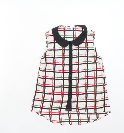 BHS Girls Red Geometric Polyester Basic Tank Size 10-11 Years Collared Button