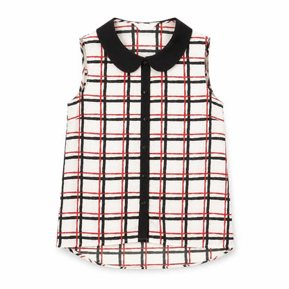 BHS Girls Red Geometric Polyester Basic Tank Size 10-11 Years Collared Button